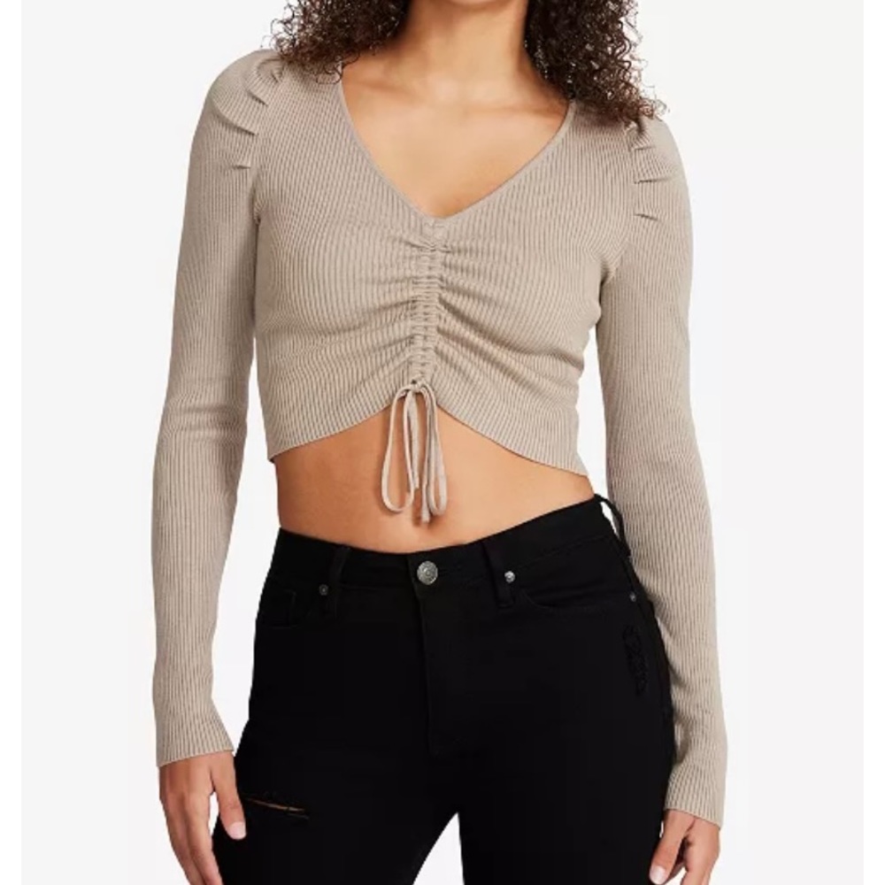 NWT Madden Girl  V-Neck Cropped Ruched long sleeve top sz L